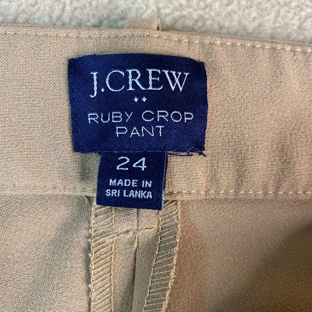 J Crew Ruby Crop Pant‎ Khaki Tan Straight Leg Women's Casual Comfort Size 24 EUC - Picture 6 of 8